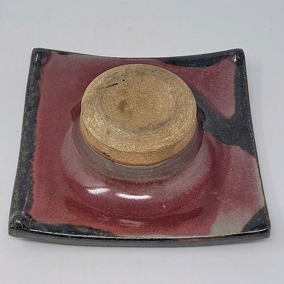 Hand Made Pottery Flower Frog Square 7" x 7" Brown w Spikes - Picture 7 of 12